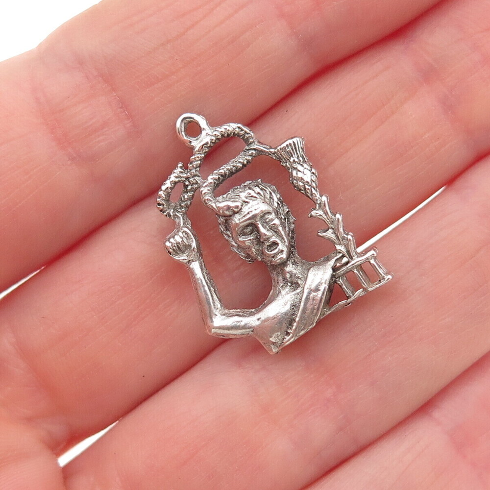 925 Sterling Silver Vintage Scottish Man w/ Snake & Thistle Mini Charm Pendant